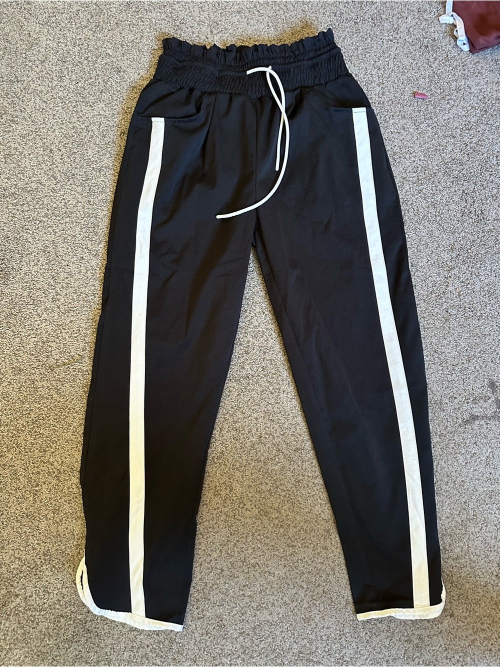 Black Track Pants with White Side Stripes